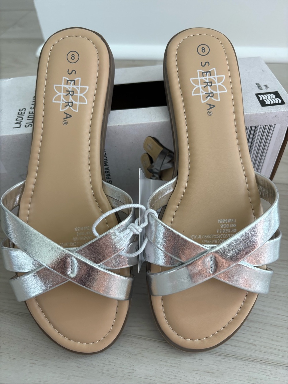 Serra Metallic Silver Crossover Slide Sandals